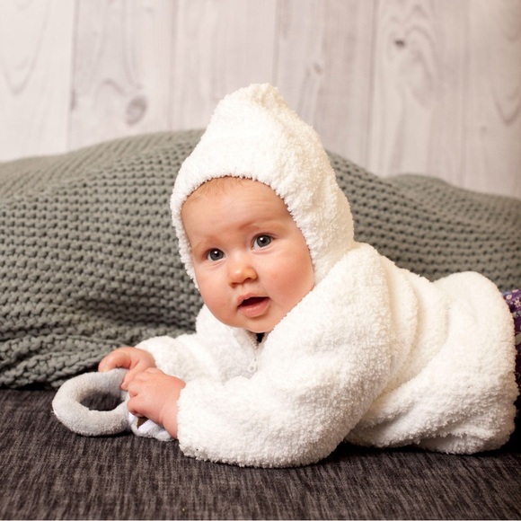 Angel Dear Chenille Microfiber Jacket Baby Hoodie 0-6 Months Full Zip White - Picture 2 of 6